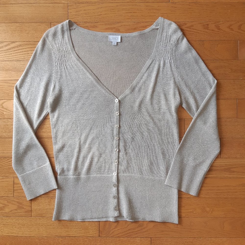 Suzy Shier Silver Sparkly Cardigan Medium